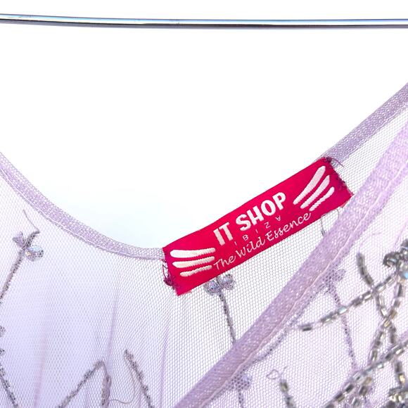 Vintage Y2K Sheer Mesh Glitter Going Out Top Purple Sequin Fairy Festival Small - Picture 4 of 9
